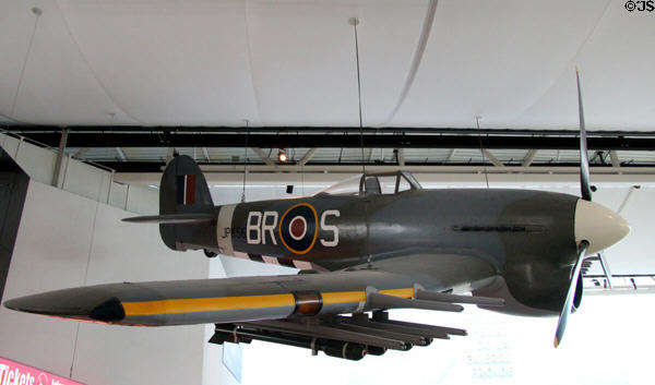 Restored Hawker Typhoon tactical fighter bomber aircraft which supported troops in Normandy invasion at Caen Memorial. Caen, France.