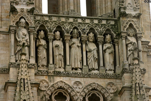 Right side section of King's Gallery on front of Amiens Cathedral. Amiens, France.