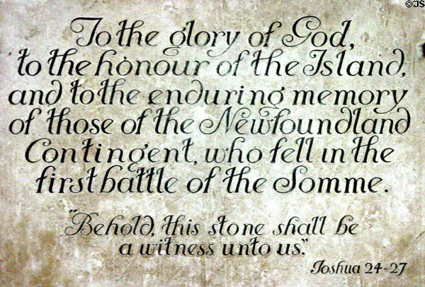 Plaque honoring soldiers of Newfoundland contingent who died in first battle of the Somme. Amiens, France.