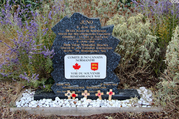 Monument to Canadian liberators placed by local towns at Juno Beach Centre. Courseulles-sur-Mer, France.