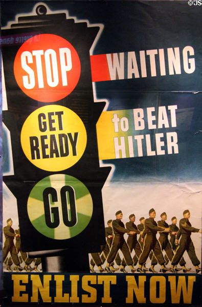 Enlist Now Canadian WWII poster at Juno Beach Centre. Courseulles-sur-Mer, France.