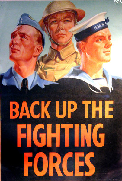 Back up the Fighting Forces Canadian WWII poster at Juno Beach Centre. Courseulles-sur-Mer, France.