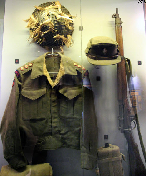 Canadian WWII military dress & equipment at Juno Beach Centre. Courseulles-sur-Mer, France.
