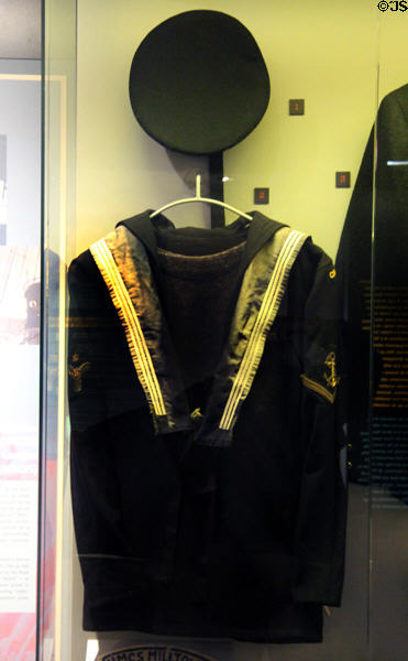 Royal Canadian Navy uniform items for WWII at Juno Beach Centre. Courseulles-sur-Mer, France.