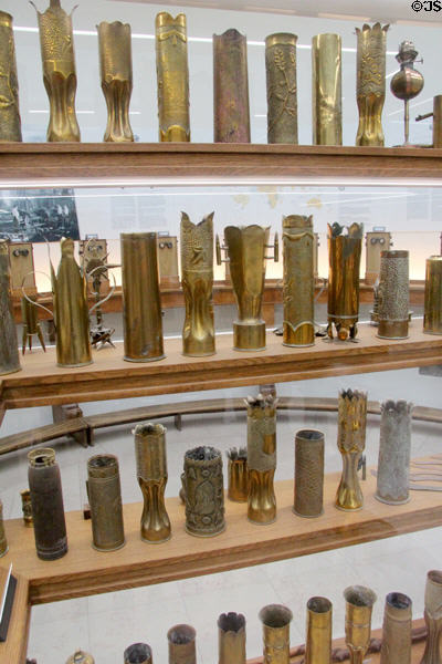 Objects made by WWI frontline soldiers during their long periods of waiting from rubble collected on battlefield at Armistice Rail Car Museum. Compiègne, France.