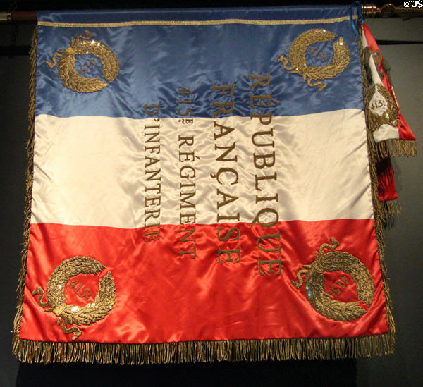 Copy of flag of WWI French 415th infantry regiment at Armistice Rail Car Museum. Compiègne, France.