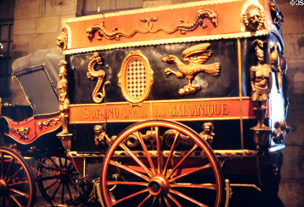Ornate antique carriage in Car & Tourism Museum part of Louis XV Palace complex. Compiègne, France.