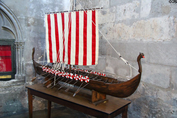 Model of Viking ship at Rouen Cathedral. Rouen, France.