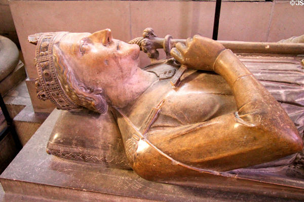 Detail of head of Richard Lion-Heart at Rouen Cathedral whose rest of body is entombed at Fontevrault Abbey. Rouen, France.