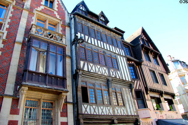 Colorful half-timbered buildings on rue du Gros Horloge. Rouen, France.