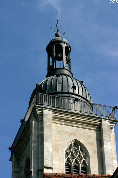 Great Clock belfry tower upper level details. Rouen, France.