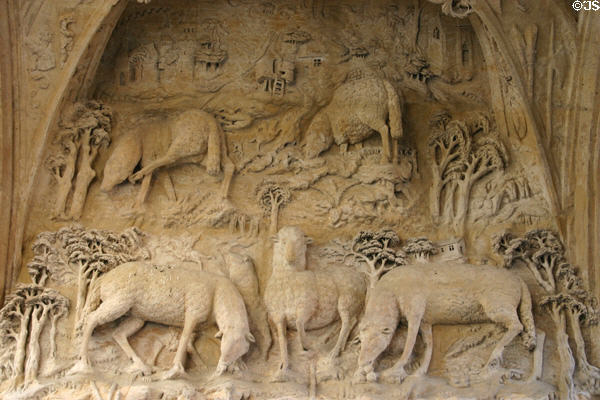 Detail of Ludovico XV marble fountain near Great Clock. Rouen, France.