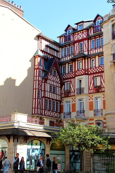 Half-timbered heritage buildings on Place de la Pucelle. Rouen, France.