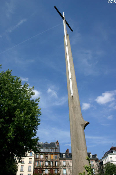 Modern exterior cross at St Joan of Arc Church. Rouen, France.