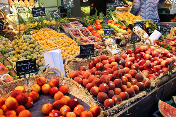 Fruits at St Joan of Arc open-air marketplace. Rouen, France.