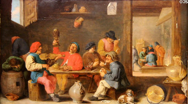 Tobacco painting (early 17thC) by follower of Adriaen Brouwer of Anvers at Rouen Museum of Fine Arts. Rouen, France.