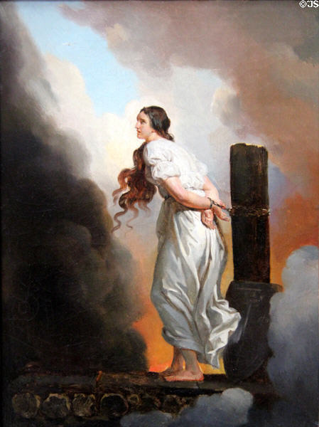 Joan of Arc at the stake painting (c1822) by Alexandre-Evariste Fragonard at Rouen Museum of Fine Arts. Rouen, France.