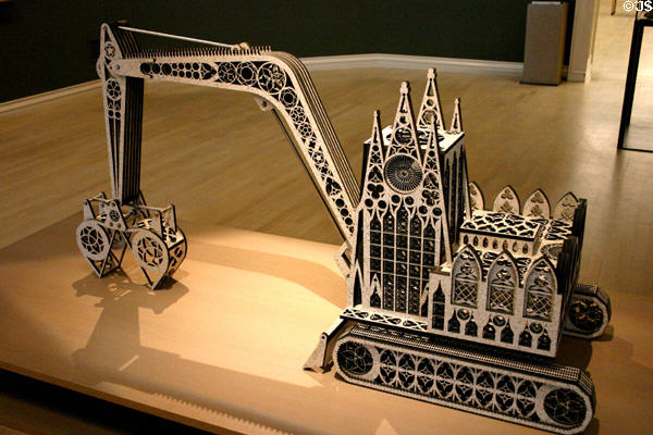 Caterpillar sculpture (2001) by Wim Delvoye at Rouen Museum of Fine Arts. Rouen, France.