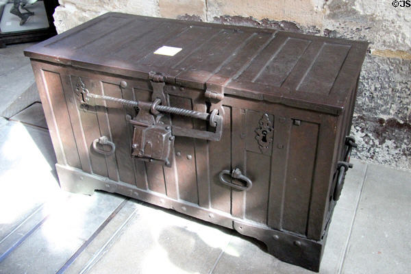 Iron strongbox latch padlock (18thC) from France at Wrought Iron Museum. Rouen, France.