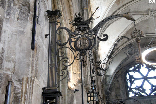 Wrought iron cantilevered shop signs at Wrought Iron Museum. Rouen, France.