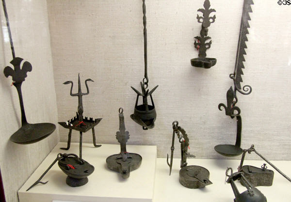 Oil lamps at Wrought Iron Museum. Rouen, France.