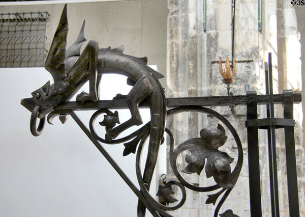 Iron lantern gallows in shape of dragon (19thC) by Pierre-François-Marie Boulanger at Wrought Iron Museum. Rouen, France.