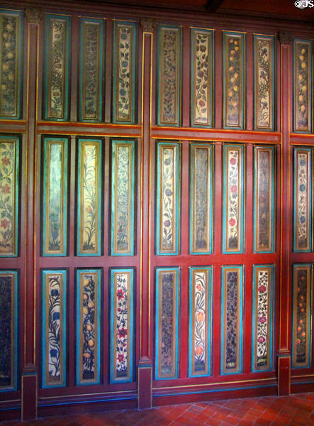 Painted wooden wall panels (17thC) moved from Abbey of St Amand at Rouen Ceramic Museum. Rouen, France.