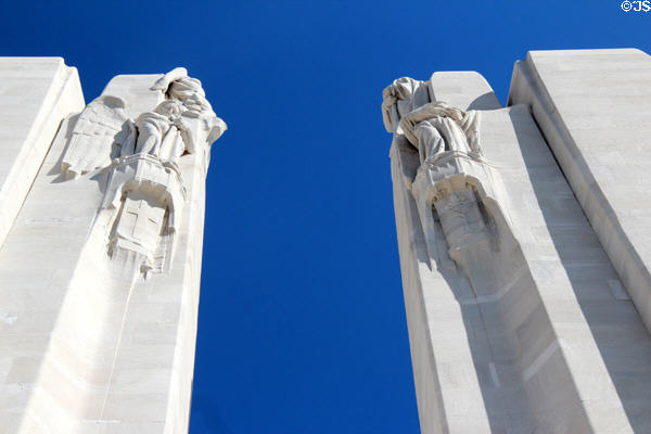 Symbolic statues atop Vimy Ridge Memorial. Vimy, France.