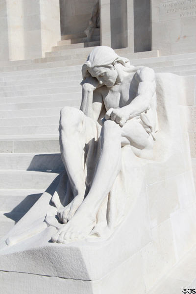 Male mourner statue at Vimy Ridge Memorial. Vimy, France.