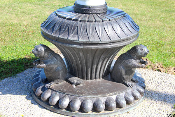 Sculpted flagpole base with beavers at Vimy Ridge Memorial. Vimy, France.
