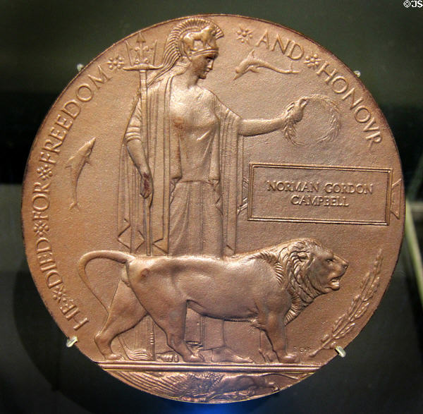 Medal with individual's name given to each family of British forces who died in WWI at Vimy Ridge Memorial. Vimy, France.