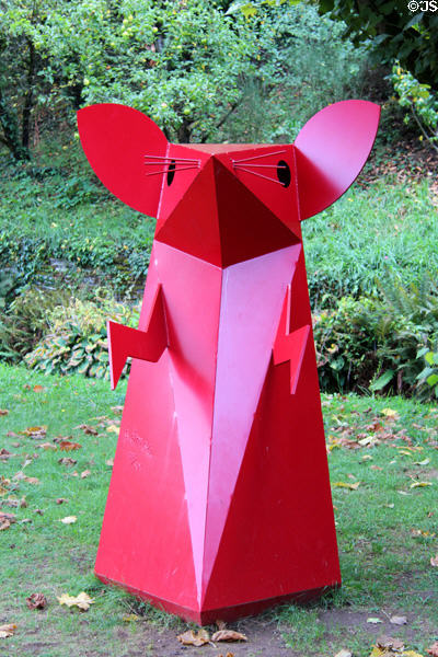Modern style sculpted mouse in gardens of Angers Chateau. Angers, France.