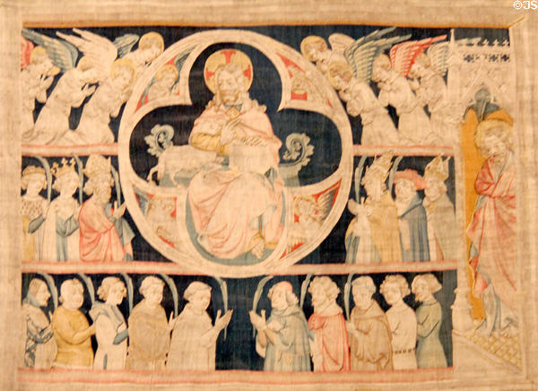 The multitude of the earthquake from Apocalypse Tapestry at Angers Chateau. Angers, France.