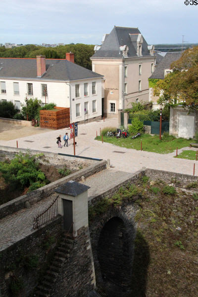 Angers old town above Chateau Angers bridge. Angers, France.
