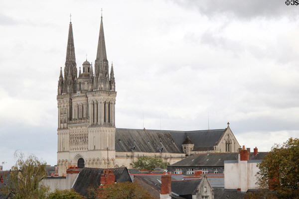 St Maurice of Angers Cathedral (12thC) spires. Angers, France. Style: Gothic.