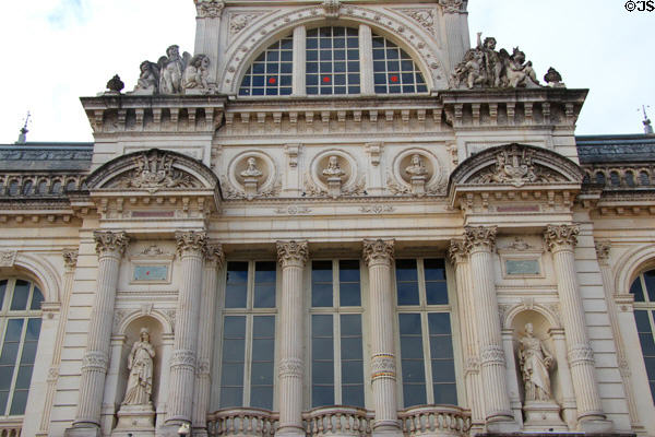 Details of carvings on upper level of Grand Theater of Angers. Angers, France.