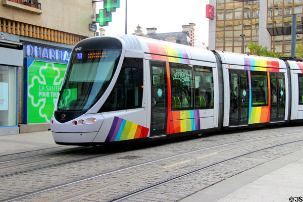 Modern street car running through Angers centre. Angers, France.