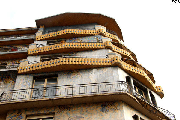 Facade wrapping around corner of La Maison Bleue. Angers, France.