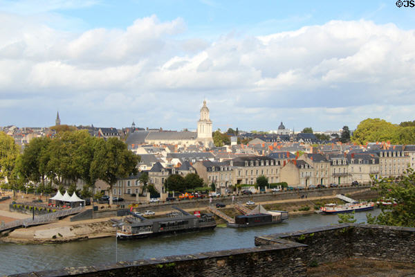 Barges traveling along Maine River. Angers, France.