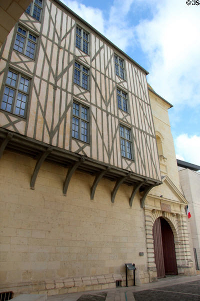 Half-timbered projection on Angers Fine Arts Museum. Angers, France.