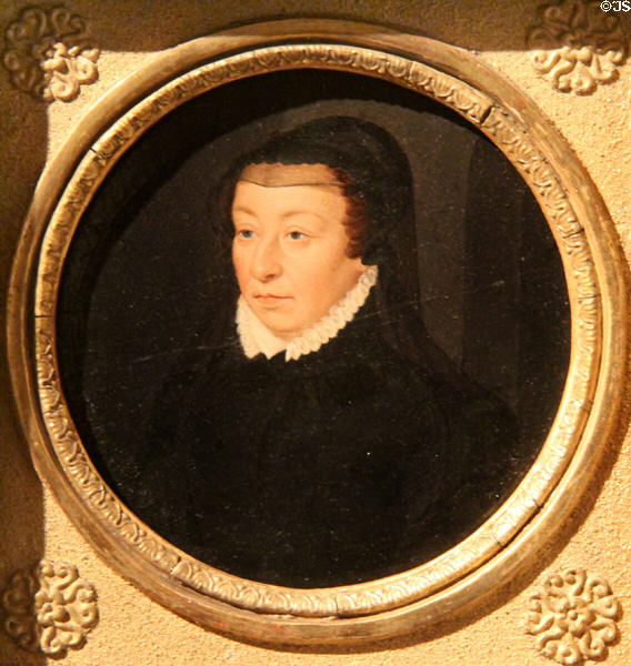 Portrait of Catherine de Medici (c1565-70) from workshop of François Clouet at Angers Fine Arts Museum. Angers, France.