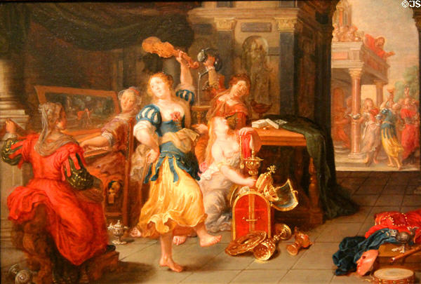 Wise & Foolish Virgins painting (17thC) by Pieter van Lint at Angers Fine Arts Museum. Angers, France.