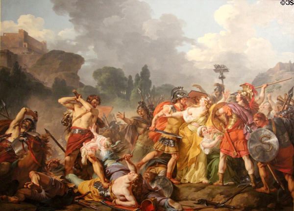 Battle of Romans & Sabines Interrupted by the Sabine Women painting (1781) by François-André Vincent at Angers Fine Arts Museum. Angers, France.