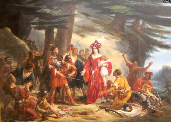 Margaret of Anjou taken by Brigands painting (1832) by François Dubois at Angers Fine Arts Museum. Angers, France.