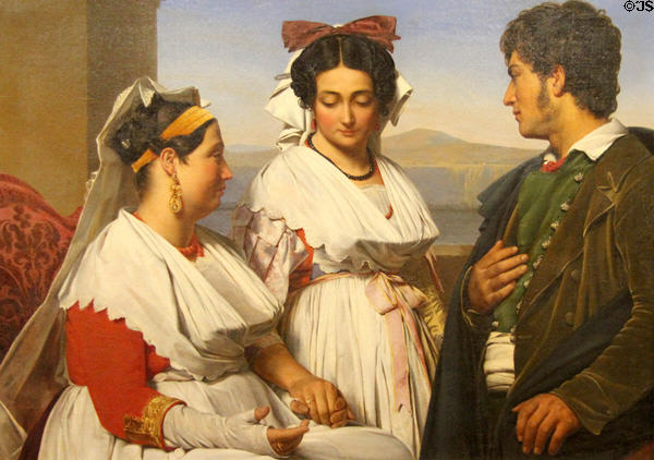 Proposal of Marriage; in traditional dress of Albano people near Rome painting (1825) by Guillaume Bodinier. Angers, France.