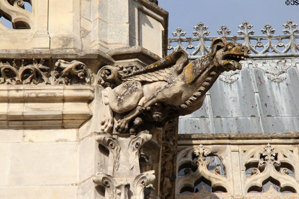 Ornately carved gargoyle on St Hubert's Chapel at Chateau Royal of Amboise. Amboise, France.