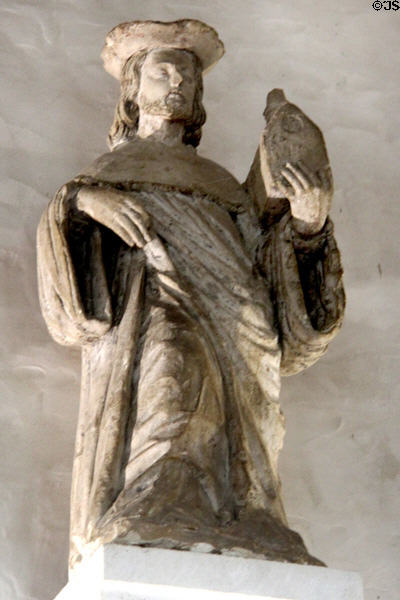 Corbelled statue of St Louis (Louis IX) (early 14thC) in Drummers' Room of Royal Lodge at Chateau Royal of Amboise. Amboise, France.