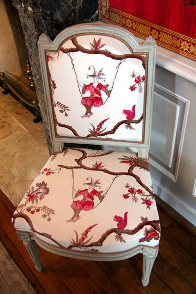 Chair (18thC) with Chinoiserie, signed Boulard, in Orléans-Penthièvre Salon in Royal Lodge at Chateau Royal of Amboise. Amboise, France.