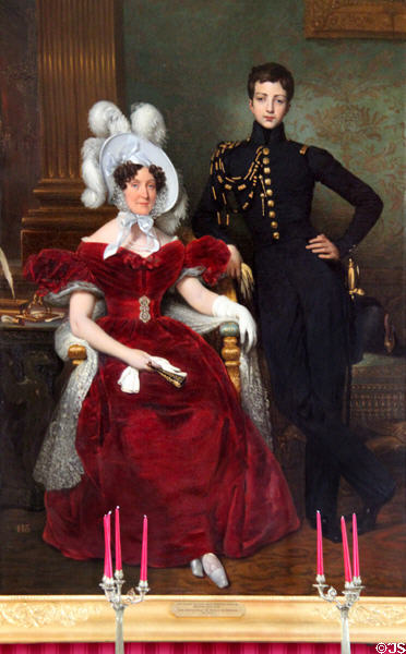 Portrait of Eugénie-Adélaide-Louise, Princess of Orléans with her nephew, the Prince of Joinville, in Music room in Royal Lodge at Chateau Royal of Amboise. Amboise, France.
