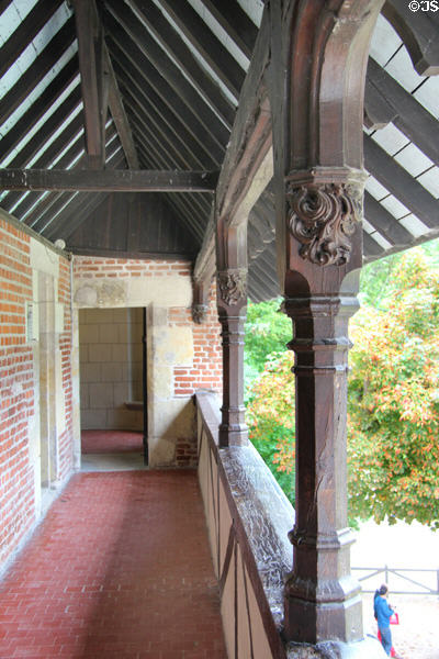 Wooden gallery along upper floor of Château de Clos Lucé. Amboise, France.